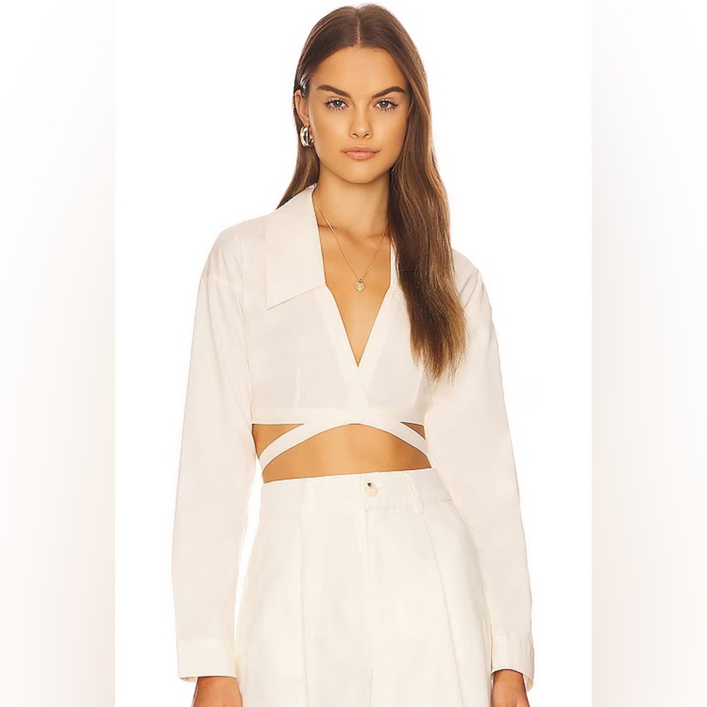 NWT WeWoreWhat Long Sleeve Wrap Poplin Blouse Sz L Danielle Bernstein Tie Front